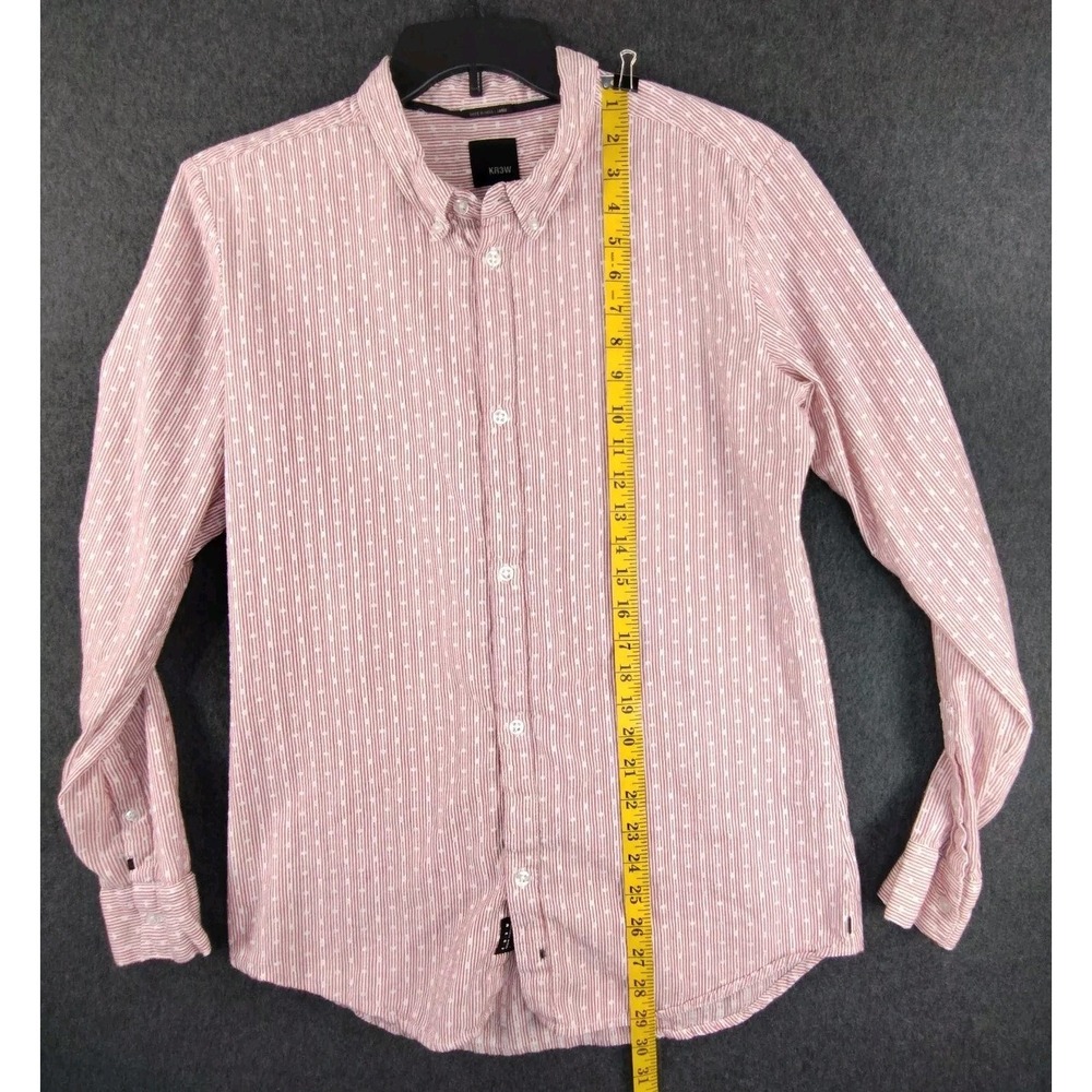 ✅👔🚨🎁🎄Rare KR3W Mens L Buttoned Up Collar Long Sleeve Shirt Red/White 📸SEE📏 - Picture 5 of 16